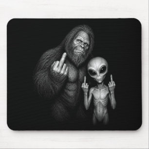 Bigfoot Sasquatch Space Alien Middle Finger Mouse Pad