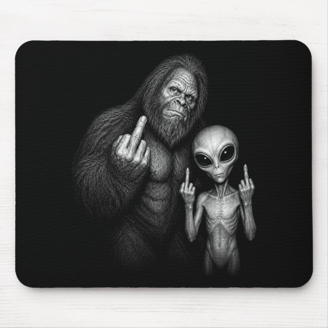 Bigfoot Sasquatch Space Alien Middle Finger  Mouse Pad (Front)