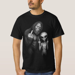 Bigfoot Sasquatch Space Alien Middle Finger T-Shirt