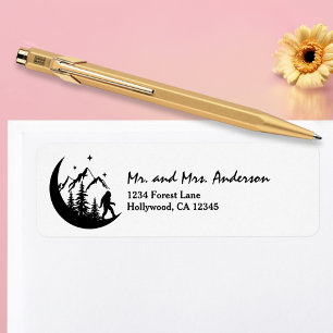 BigFoot Sasquatch Squatchy Forest Mountains Moon Label