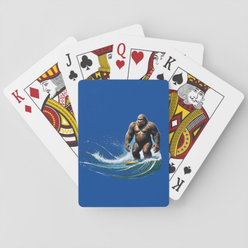 Bigfoot Sasquatch Surfing Riding a Wave Playing Cards