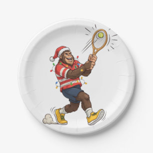 Bigfoot Sasquatch Tennis Christmas 2026 Holiday Paper Plates