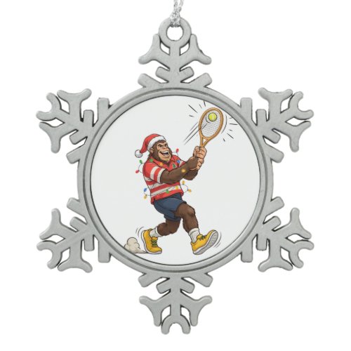 Bigfoot Sasquatch Tennis Christmas 2026 Holiday   Snowflake Pewter Christmas Ornament