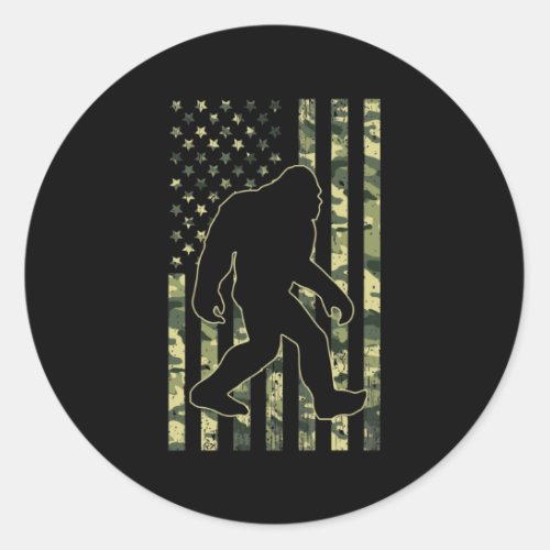 Bigfoot Sasquatch USA Camouflage Flag Classic Round Sticker