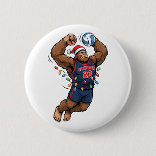 Bigfoot Sasquatch Volleyball Christmas Sport Button