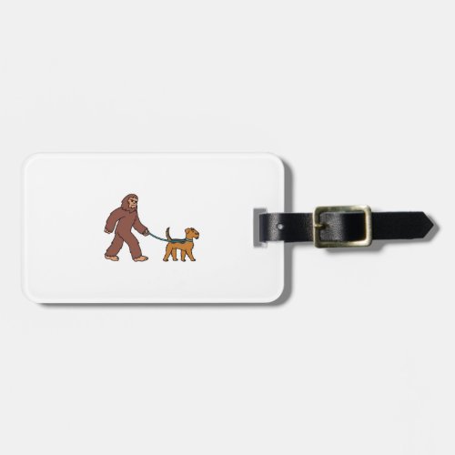 Bigfoot Sasquatch Walking Airedale Terrier Luggage Tag
