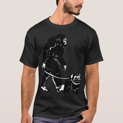 Bigfoot Sasquatch Walking Pug for Dog Lovers Funny T_Shirt