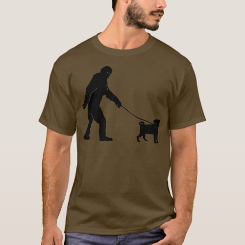 Bigfoot Sasquatch Walking Pug for Dog Lovers Funny T_Shirt