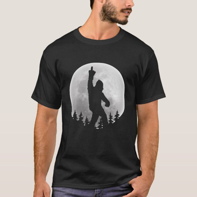 Bigfoot Sasquatch with Middle Finger and Full Moon T-Shirt (Front)