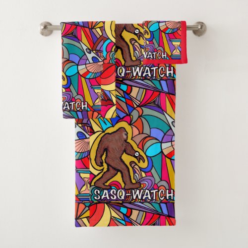 Bigfoot Sasquatch Wristwatch Pun Art  Bath Towel Set