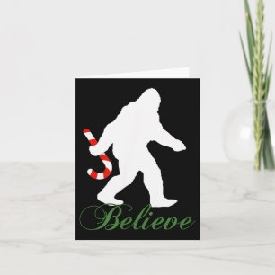 Bigfoot Sasquatch Yeti Believe Candy Cane Christma Card