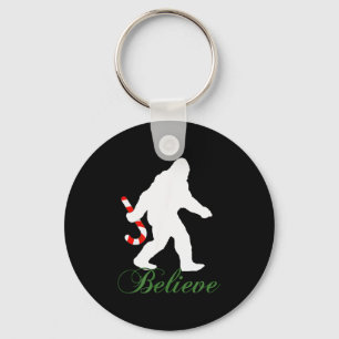 Bigfoot Sasquatch Yeti Believe Candy Cane Christma Keychain