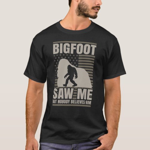 Bigfoot Saw Me American Flag T_Shirt