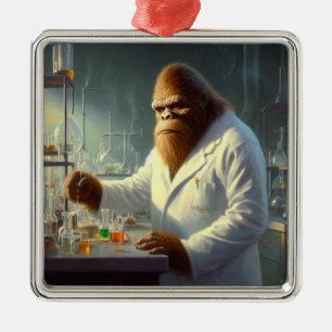 Bigfoot Scientist Metal Ornament
