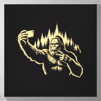 Bigfoot Selfie Funny Sasquatch Peace Sign Cryptid Canvas Photo Tile