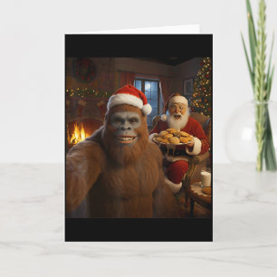 Bigfoot Selfie With Santa Claus Funny Christmas Me Card