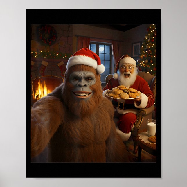 Bigfoot Selfie With Santa Claus Funny Christmas Me Poster (Front)