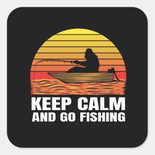 bigfoot silhouette boat ride and fishing square sticker