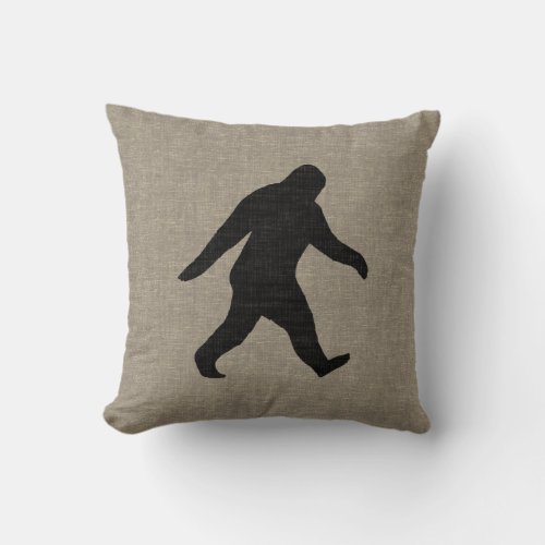 Bigfoot Silhouette Faux Linen Burlap Style Throw Pillow