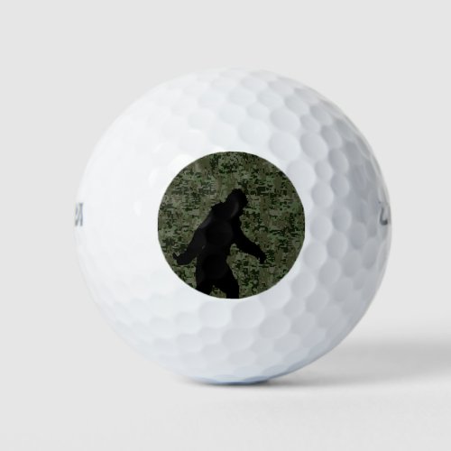 Bigfoot Silhouette on Woodland Digital Camouflage Golf Balls