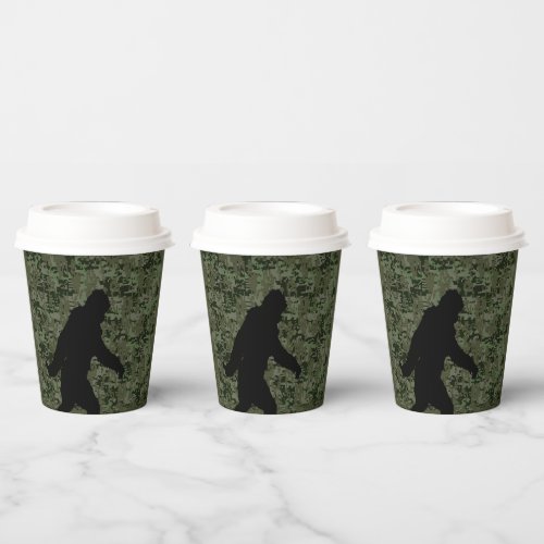 Bigfoot Silhouette on Woodland Digital Camouflage Paper Cups