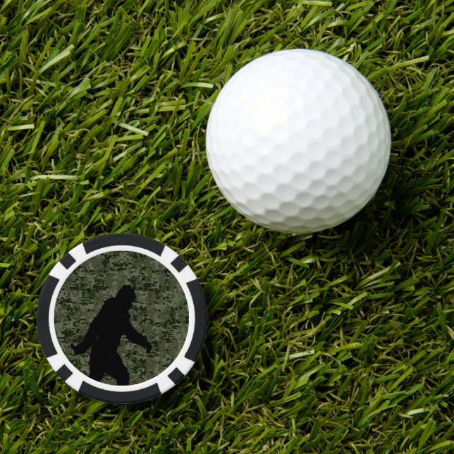 Bigfoot Silhouette on Woodland Digital Camouflage Poker Chips (Golf Ball Marker)