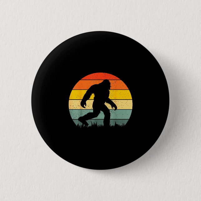 Bigfoot silhouette retro sunset funny sasquatch button (Front)