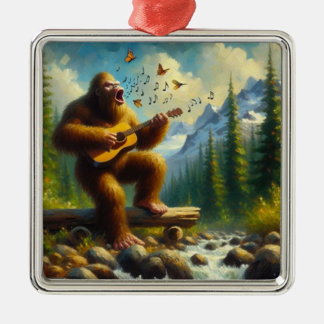 Bigfoot Singing Metal Ornament (Front)