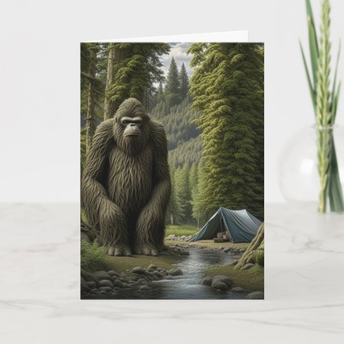 Bigfoot sitting in the Woods Birthday Card