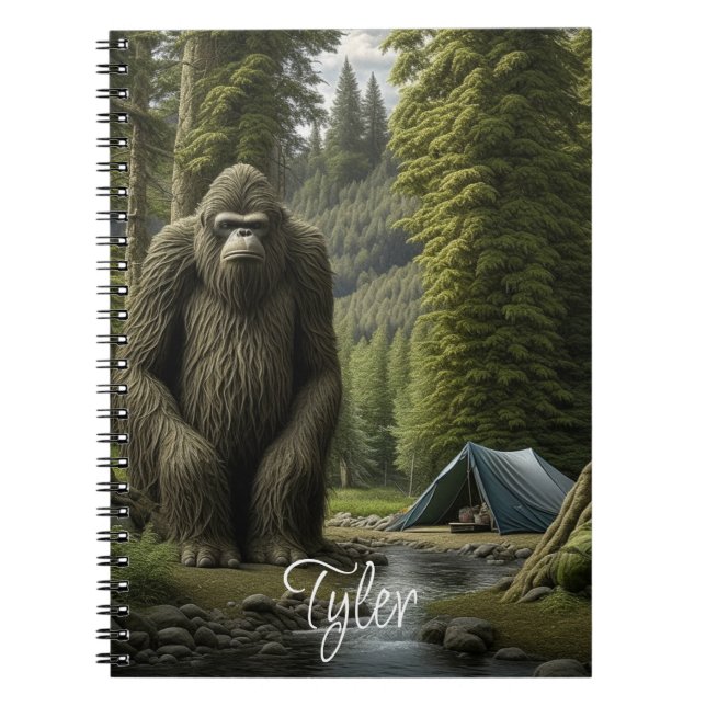 Bigfoot sitting in the Woods Personalized Notebook (Front)