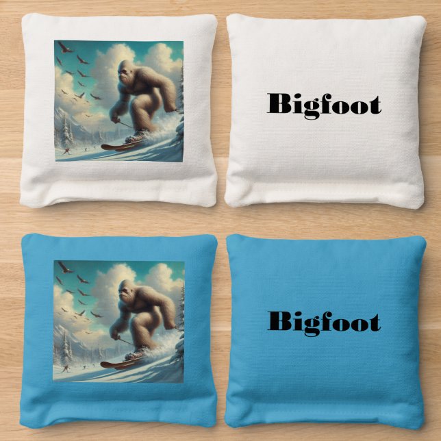 Bigfoot Skiing Cornhole Bags (Wood)