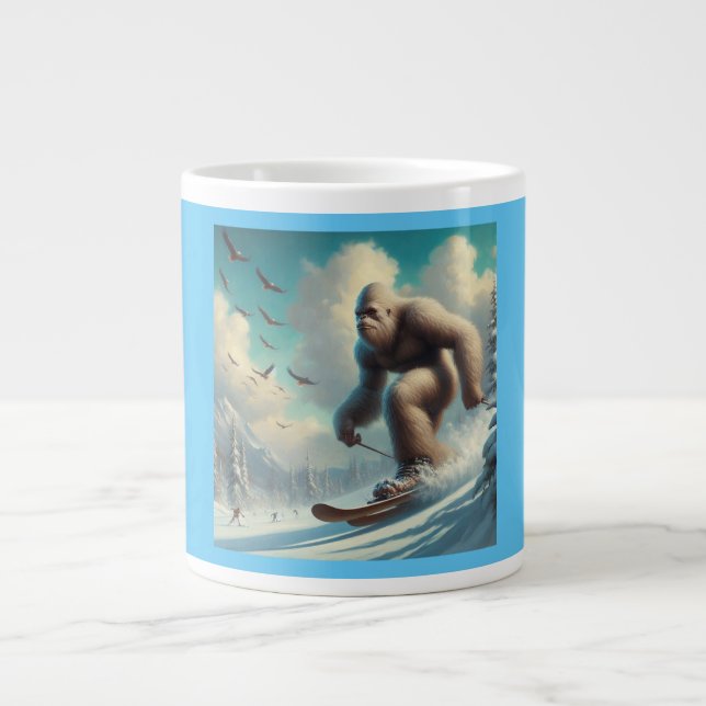 Bigfoot Skiing Giant Coffee Mug (Front)