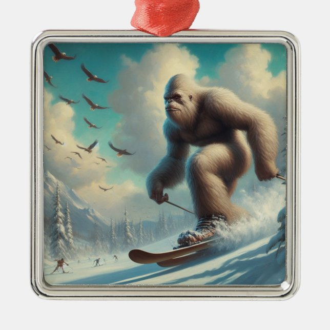 Bigfoot Skiing Metal Ornament (Front)