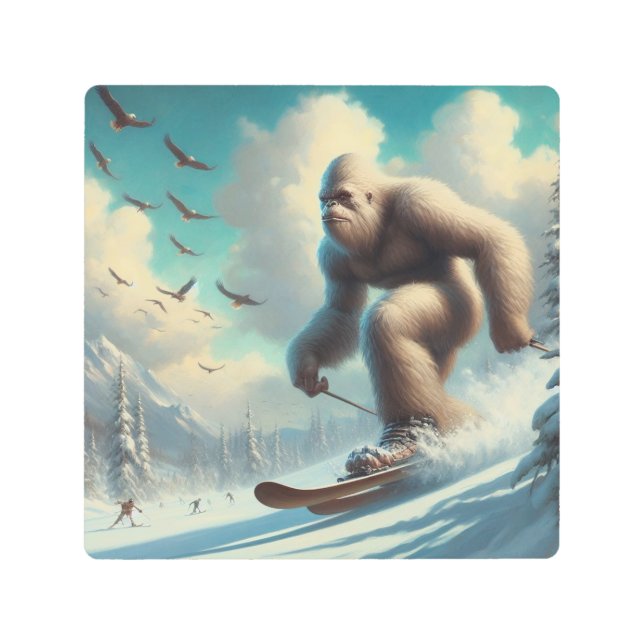 Bigfoot Skiing Metal Print (Front)