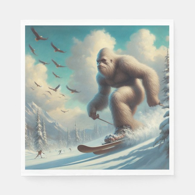 Bigfoot Skiing Napkins (Front)