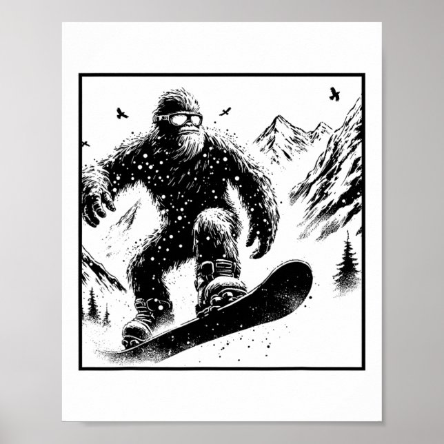Bigfoot Snowboarder - Funny Sasquatch Snowboarding Poster (Front)