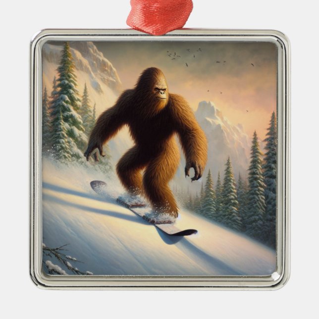 Bigfoot Snowboarding Metal Ornament (Front)