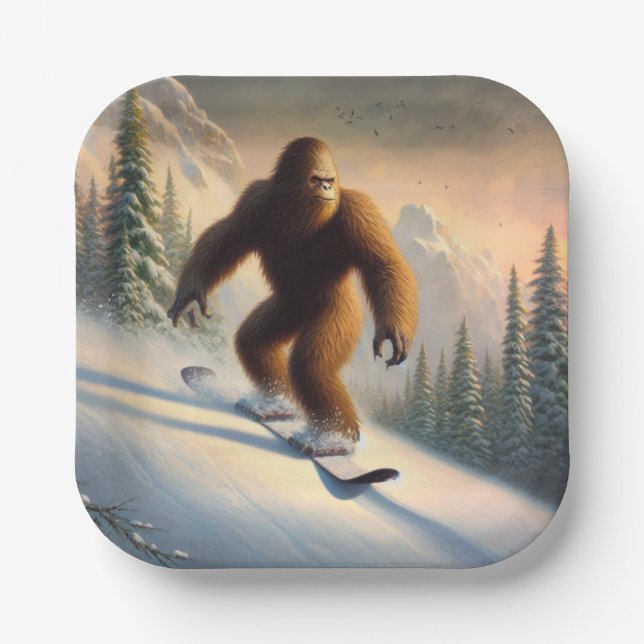 Bigfoot Snowboarding Paper Plates (Front)