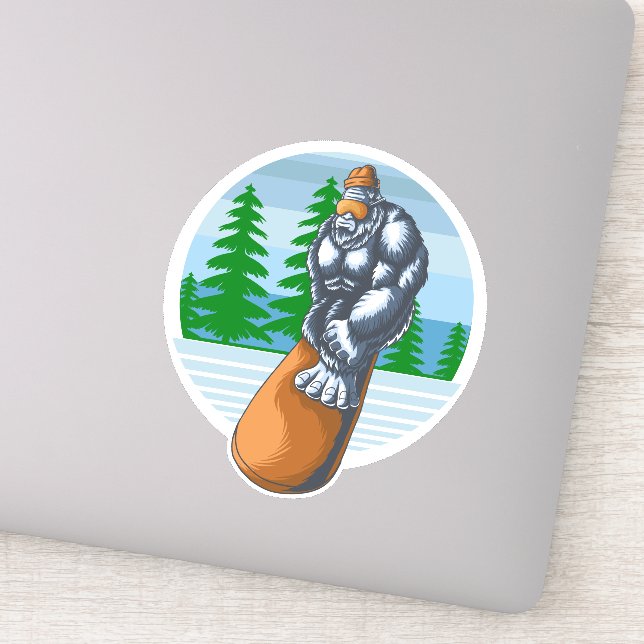 Bigfoot Snowboarding The Slopes  Sticker (Detail)