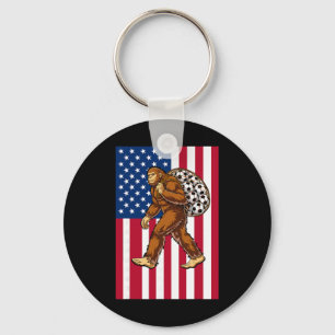 Bigfoot Soccer Usa Flag Funny Patriotic Sasquatch Keychain