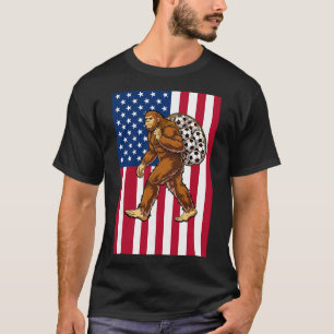 Bigfoot Soccer Usa Flag Funny Patriotic Sasquatch  T-Shirt