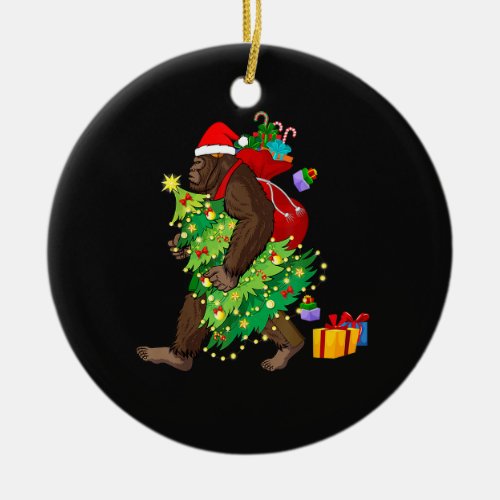 Bigfoot Squatching Through the Snow Christmas Tree Ceramic Ornament