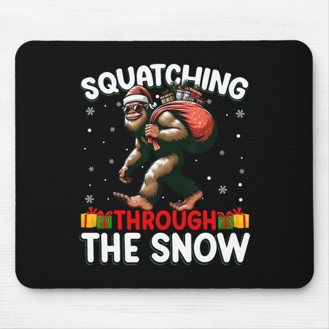 Bigfoot Squatching Through The Snow Santa Hat Xmas Mouse Pad (Front)