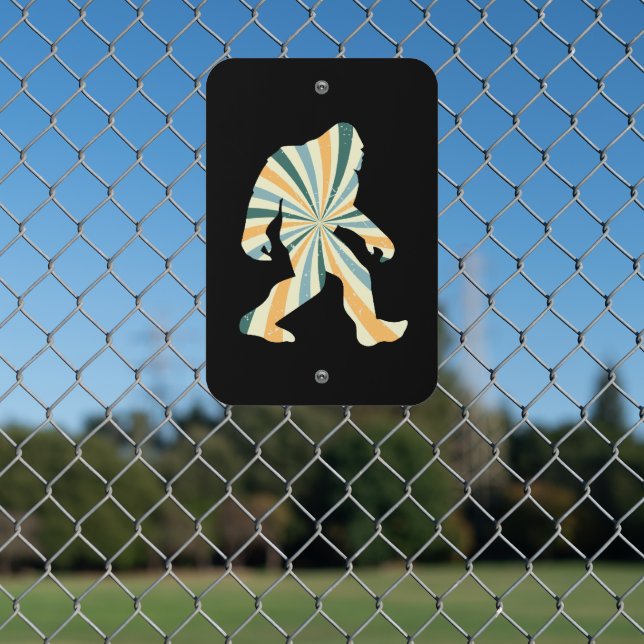 Bigfoot Squatchy Retro 90s Style Metal Sign (In Situ(Fence))