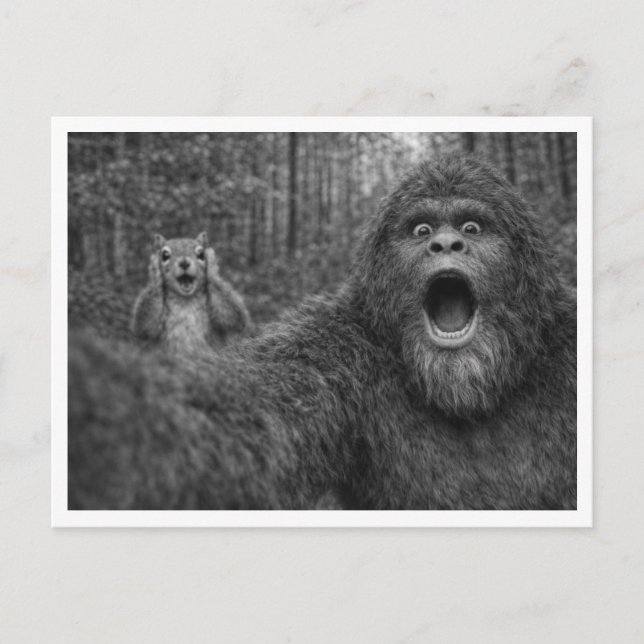 Bigfoot Squirrel Selfie Holiday Postcard (Front)