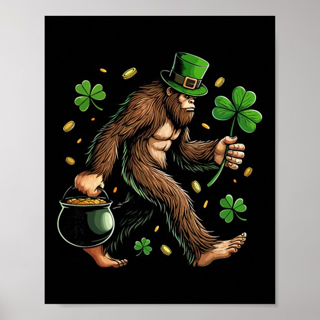 Bigfoot St Patricks Day Funny Sasquatch Saint Padd Poster (Front)