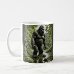 Bigfoot standing in a Creek Cartoon Coffee Mug
