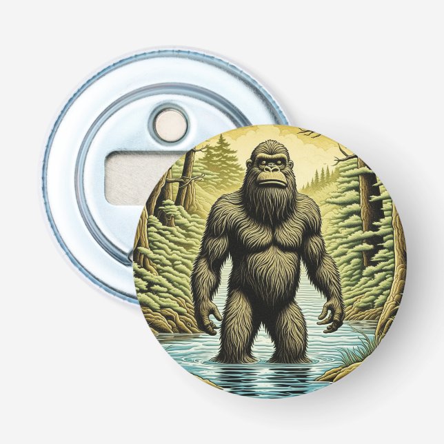 Bigfoot standing in Water Cartoon Bottle Opener (Front)