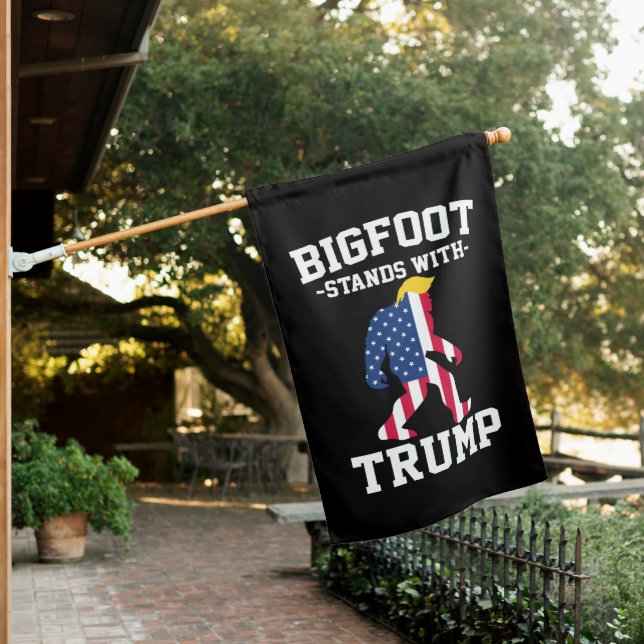 Bigfoot Stands With Trump 2024 Elections House Flag (In SItu)