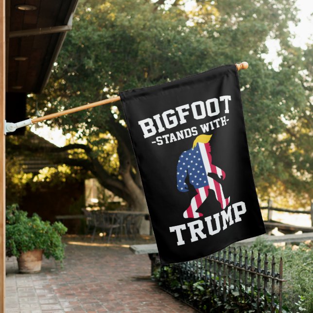 Bigfoot Stands With Trump 2024 Elections House Flag (In SItu)